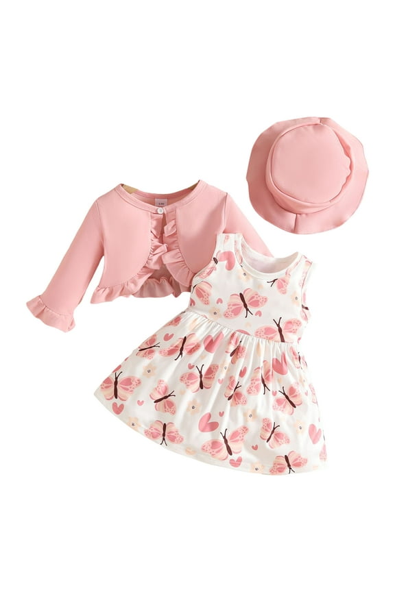 Toddler Little Girls Dress and Cardigan Sets 2 Piece Floral Print Sleeveless Dress and Long Sleeve Cardigan Set Flower Girl Dress Toddler