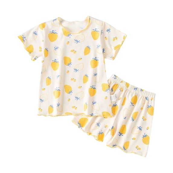 Toddler & Little Girls Pajamas Cute Floral Fruit Tee & Pants Pj Spring Set Kid