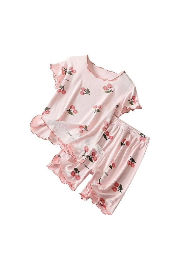 Toddler & Little Girls Pajamas Cute Floral Fruit Tee & Pants Pj Spring Set Kid