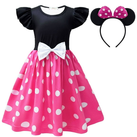 Toddler Little Girls Polka Dots Fancy Dress Halloween Costume Birthday Party Outfit with Mouse Ears Hair Hoop