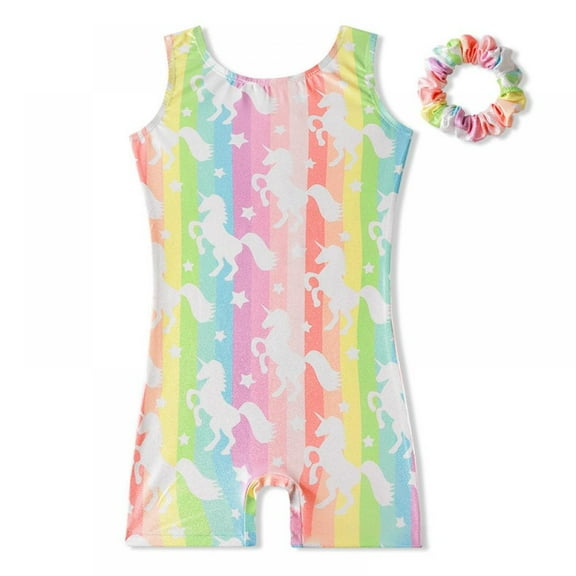 Toddler Little Girls Sleeveless Gymnastics Leotards with Hairband, Big Girls Sparkly Dance Unitard Biketard Dancewear 3-10 Years