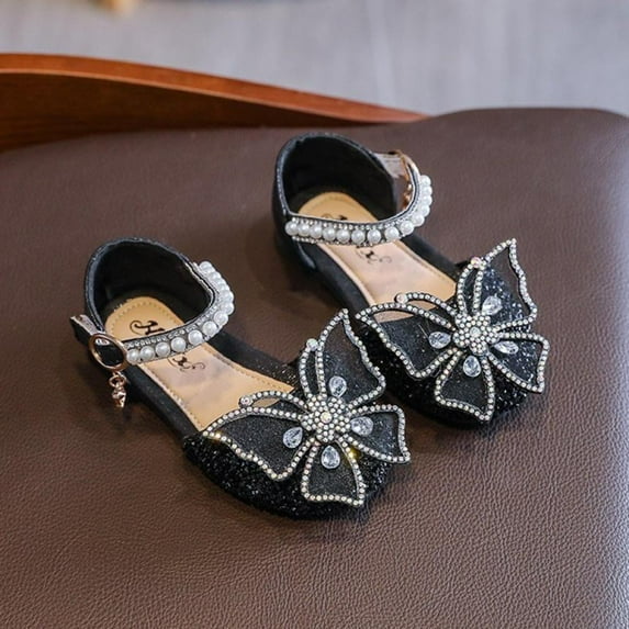 Toddler/Little Girls Summer Bow Pearl Soft Bottom Princess Sandals Ballerina Flat Mary Jane Princess Dress Shoes - Wedding School Party