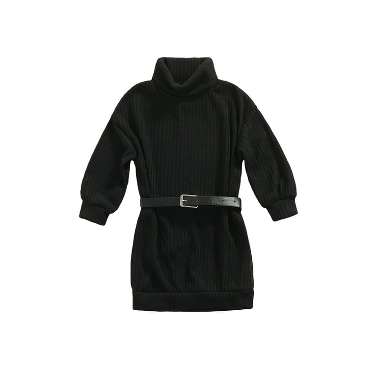 Toddler Little Girls Sweater Dress Turtleneck Solid Color Long