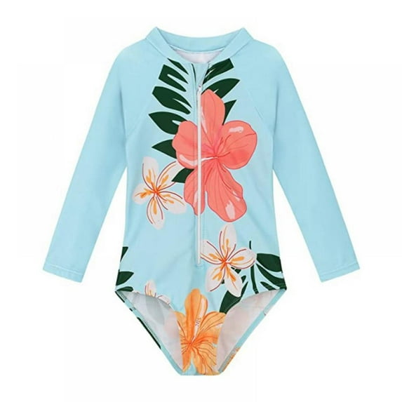Toddler/Little Girls Swimsuit Long Sleeve Rash Guard Bathing Suit