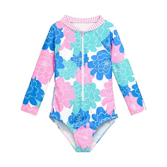 Toddler/Little Girls Swimsuit Long Sleeve Rash Guard Bathing Suit