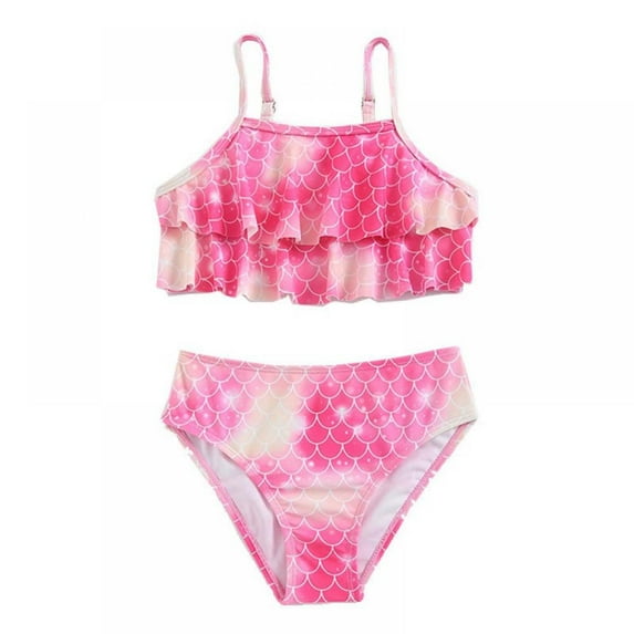 Toddler Little Girls Swimsuit Two Pieces Bikini Set Ruffle Bathing Suits Flounced Tankini Swimwear For 4-7T