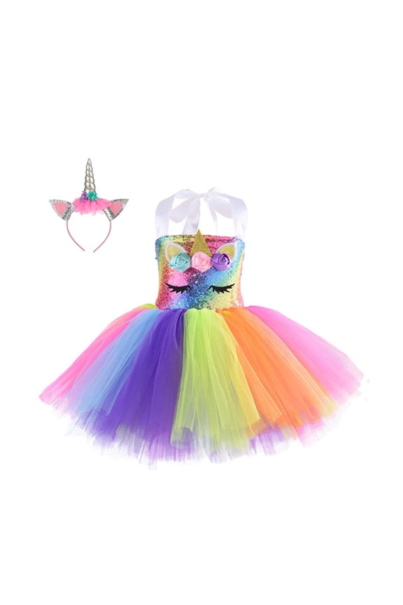 Toddler Little Girls Unicorn Costume Dress Kids Big Girl Tutu Birthday Outfit for Halloween Birthday Gift 1-10Years