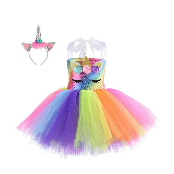 Toddler Little Girls Unicorn Costume Dress Kids Big Girl Tutu Birthday Outfit for Halloween Birthday Gift 1-10Years