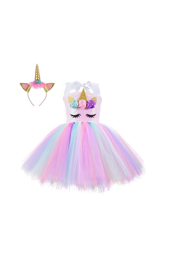 Toddler Little Girls Unicorn Costume Dress Kids Big Girl Tutu Birthday Outfit for Halloween Birthday Gift 1-10Years