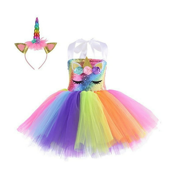 Toddler Little Girls Unicorn Costume Dress Kids Big Girl Tutu Birthday Outfit for Halloween Birthday Gift 1-10Years