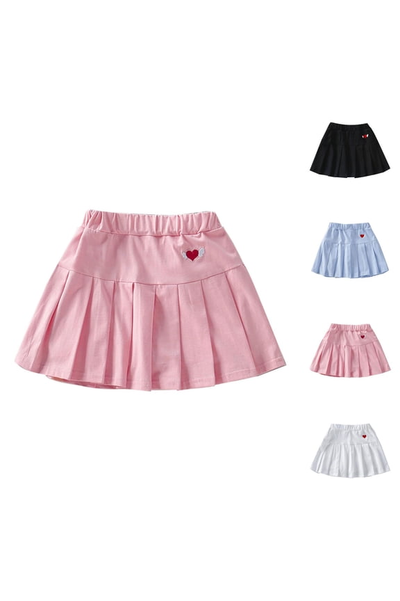 Toddler Little Kid Baby Girl Skorts Skirts for Girls Flared Plain Pleated Skater Skirt with Built-in Shorts Active Sport Skirt for School and Playwear