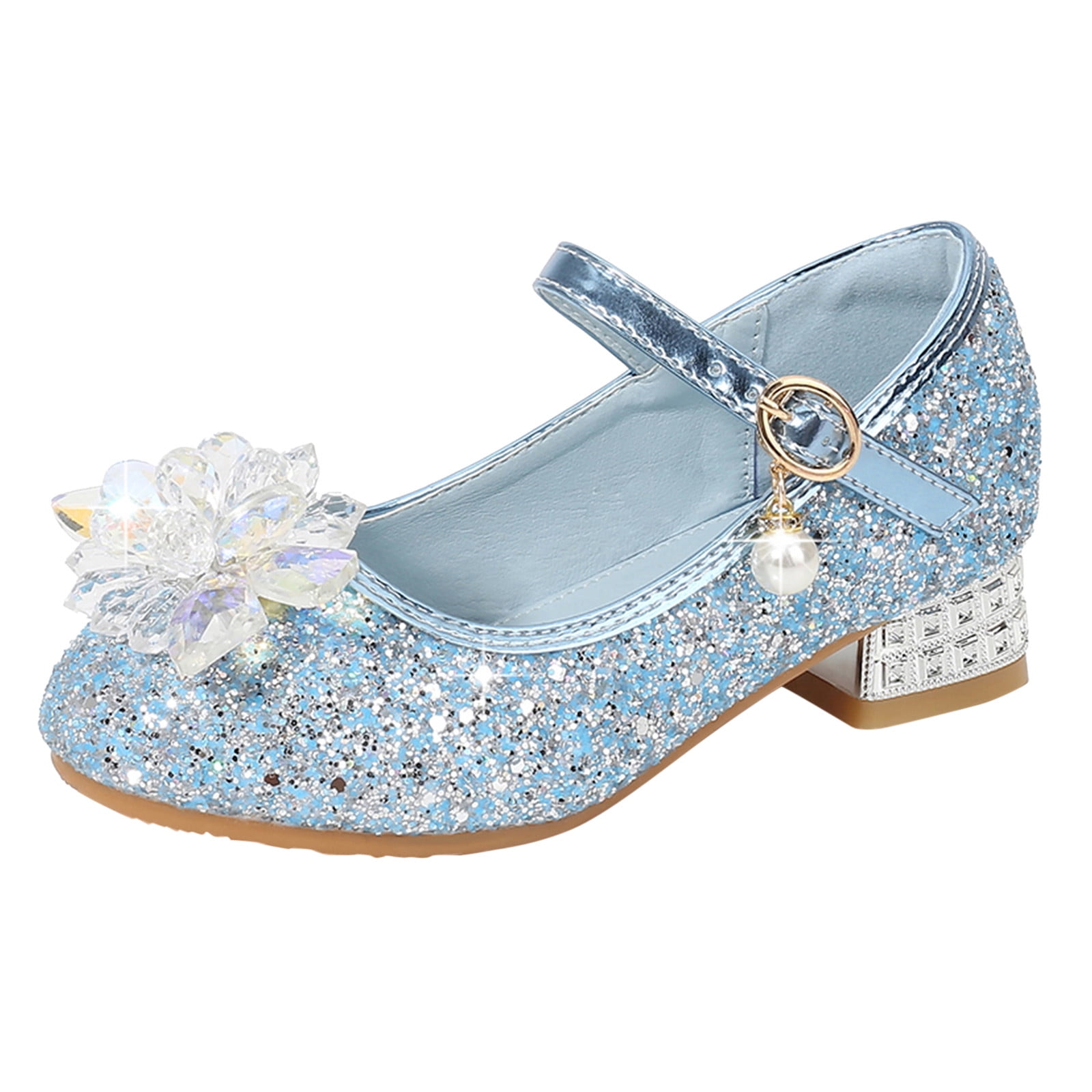 Toddler Little Kid Dress Pumps Glitter Sequins Princess Flower Low