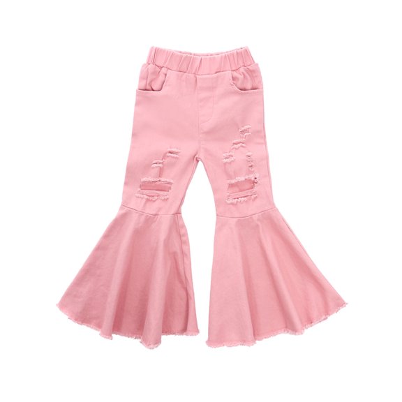 Toddler Little Kid Girls Denim Jeans Bell Bottom Flare Pants Leggings Hollow Out Trousers