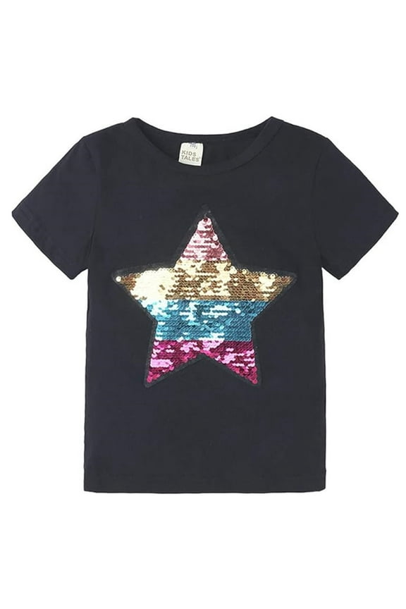 Toddler Little Kids Baby Boys Girls Magic Flip Sequins Tshirt Short Sleeve Crew Neck Pullover Tees Tops