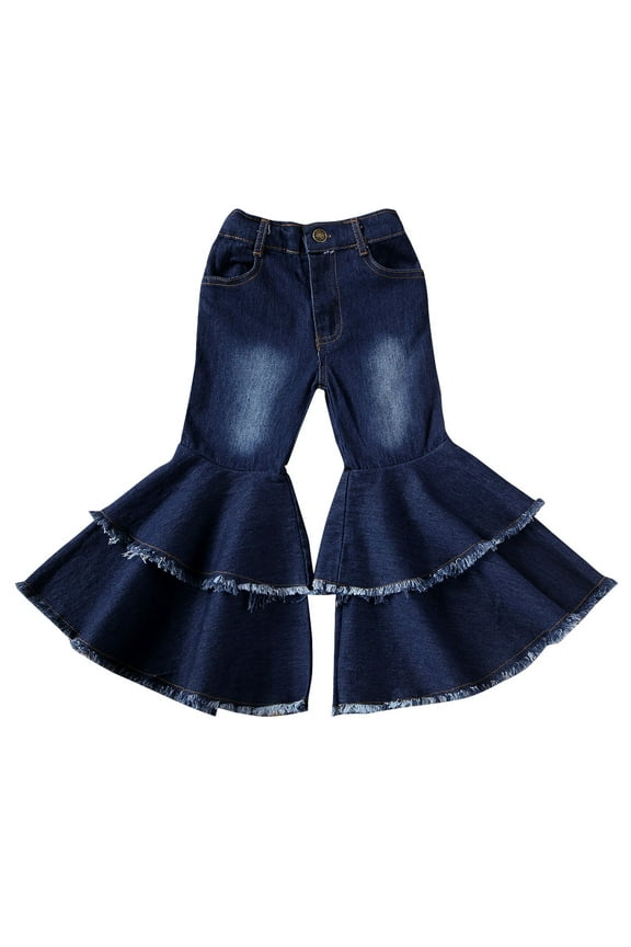 Toddler Little Kids Baby Girl Denim Jeans High Waist Bell Bottom Flare Pants Wide Leg Long Trousers Clothes