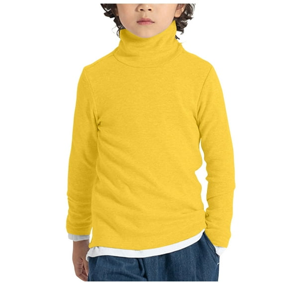 Kids White T Shirt Kids Orange Shirt Girls Boy's Long Sleeve Cotton Turtleneck Kids Toddler Solid Warm Unisex Turtle Neck Top Yellow 6-7 Years