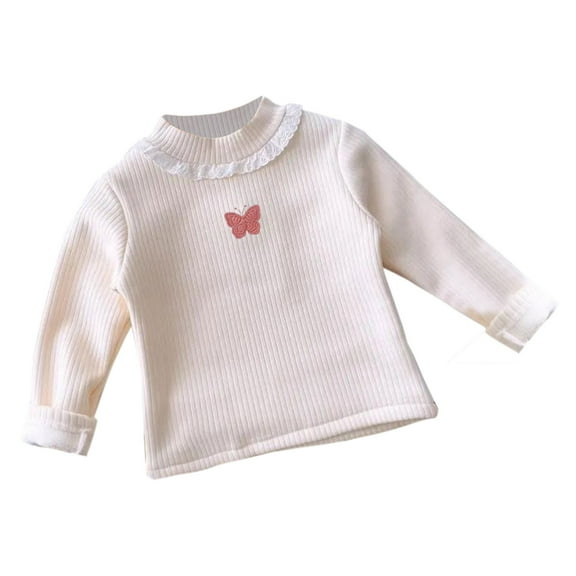 Toddler Long Sleeve Tee Shirts Girls Round Neck Solid Color Casual Winter Blouse T-Shirt Breathable Comfortable & Soft Baby Clothes,Z2-Beige,5-6 Years