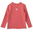 thumbnail image 1 of Toddler Long Sleeve Tee Shirts Girls Ruffle Crewneck Solid Color Blouse T-Shirt Breathable Comfortable & Soft Baby Clothes,Red,5-6 Years, 1 of 5