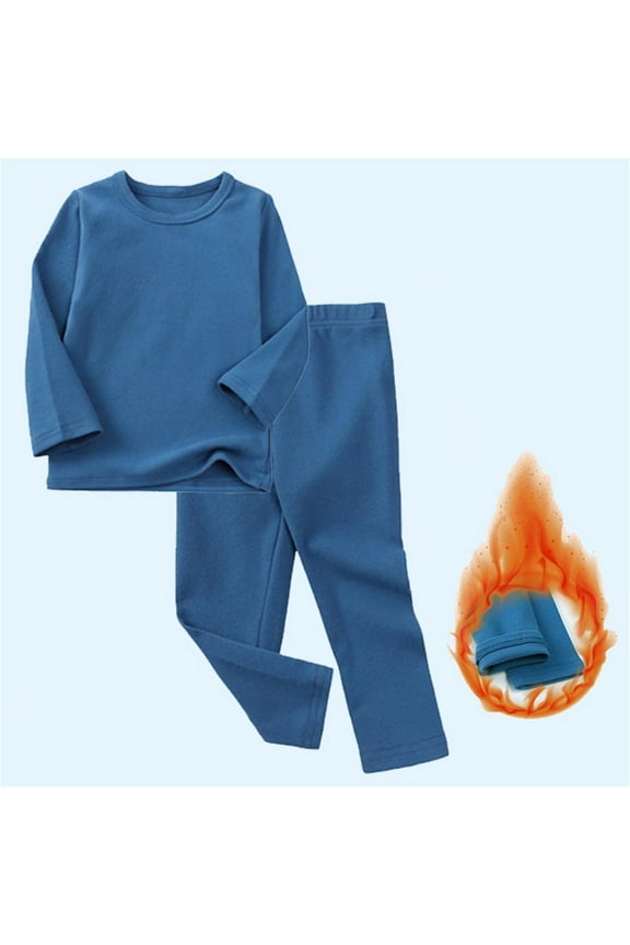 Toddler Long Underwear Set Little Boys Girls Casual Solid Long Johns Thermal Underwear Set 2PC Crewneck Tops and Elastic Waist Long Pants Toddler Kids