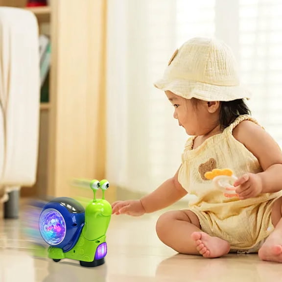 Toddler Luminous Snail Toy, 1PC Electric Snail Toy with Light-up Music, Snail Interactive Sensory Musical Toys for Home (Green)