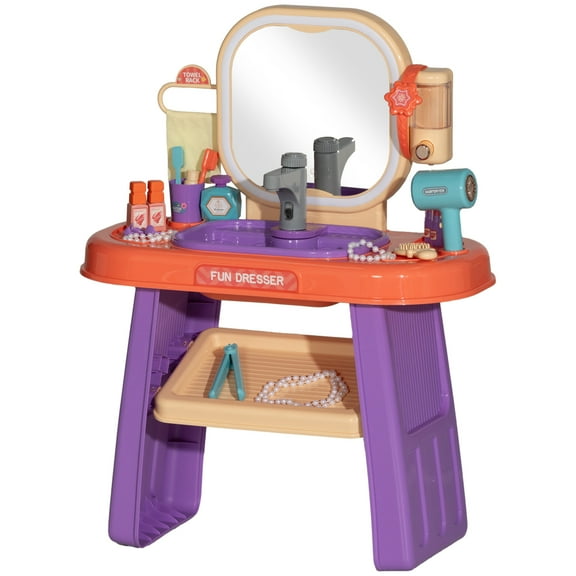 Toddler Makeup Table with FaucetPretend Play Set for Girls 3-6 YearsKids Vanity Set, Purple