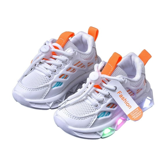 Toddler Mesh Sneakers Light up Running Shoes for Kids Fashion Color Block Strappy Platform Tennis Shoes Lightweight Casual Workout Walking Shoes White 7 Toddler