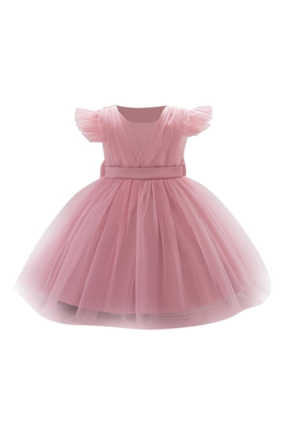 Toddler Mesh Tutu Dresses Ruffle Sleeve Multi-layer Tulle Flower Wedding Birthday Summer Baby Girls Dress 6M-3Y
