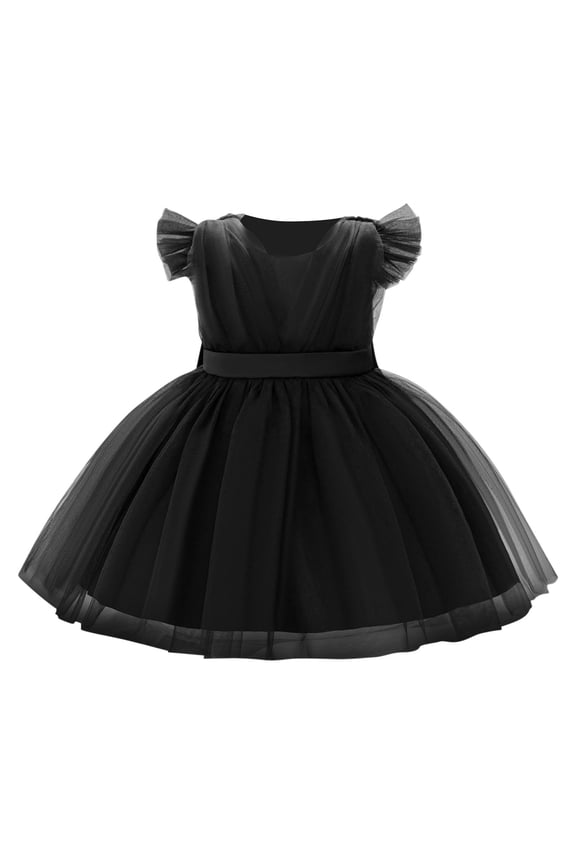 Toddler Mesh Tutu Dresses Ruffle Sleeve Multi-layer Tulle Flower Wedding Birthday Summer Baby Girls Dress 6M-3Y
