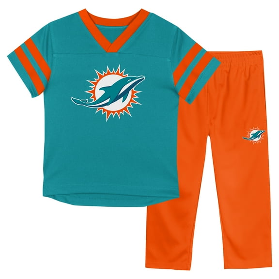 Toddler Outerstuff Aqua/Orange Miami Dolphins Red Zone V-Neck T-Shirt & Pants Set