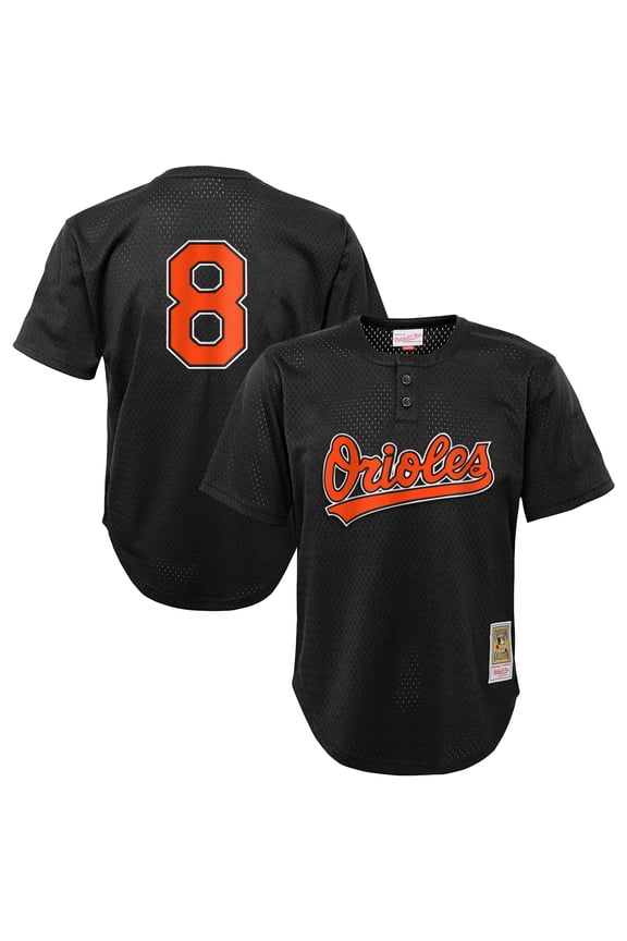Toddler-Mitchell & Ness Cal Ripken Jr. Black Baltimore Orioles Throwback Mesh Batting Practice Jersey