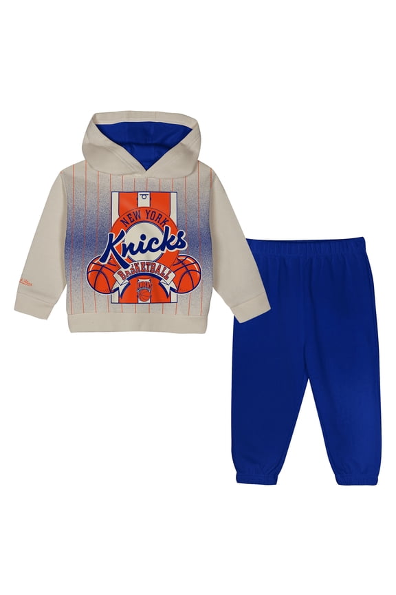 Toddler Mitchell & Ness Cream/Blue New York Knicks Retro Roots Oversized Pullover Hoodie & Pants Set