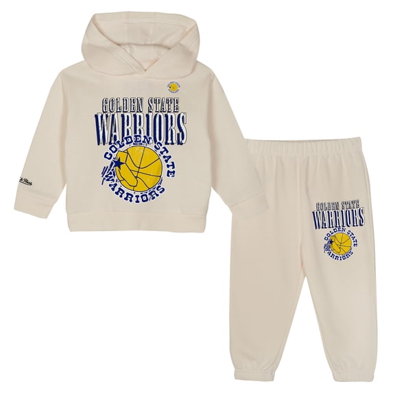 Toddler Mitchell & Ness Cream Golden State Warriors Hang Time Oversized Pullover Hoodie & Pants Set