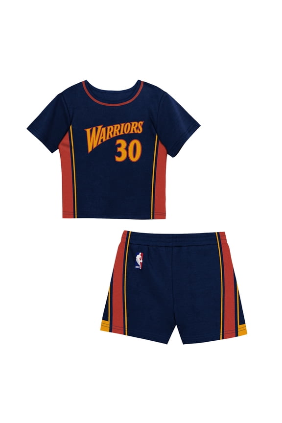 Toddler Mitchell & Ness Stephen Curry Navy Golden State Warriors 2-Piece Play by Place T-Shirt & Shorts Set