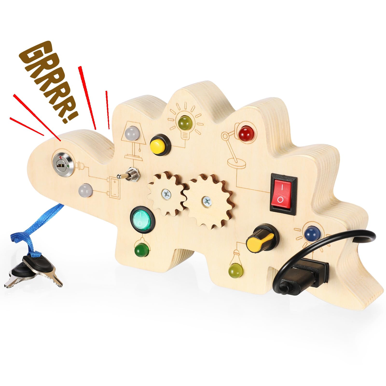 Toddler Montessori Busy Board,Dinosaur Busy Board with 8 LED Light switches,Light Switch Toys