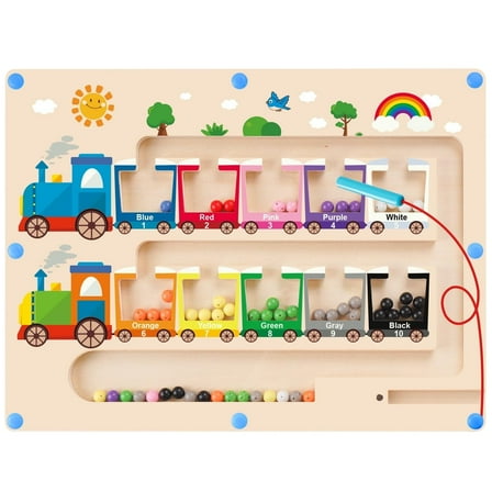 Toddler Montessori Color and Number Maze Toys, Wooden Kids Busy Board Magnetic Balls Toys, Preschool Learning Activities Classroom Must Haves Travel Toys Gifts for 2 3 4 5 Year Old Boys Girls