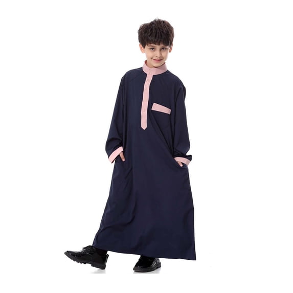 Toddler Muslim Thobe Long Sleeve Button Blue Thobe Ramadan Clothes 3-4 Years Boys Clothes