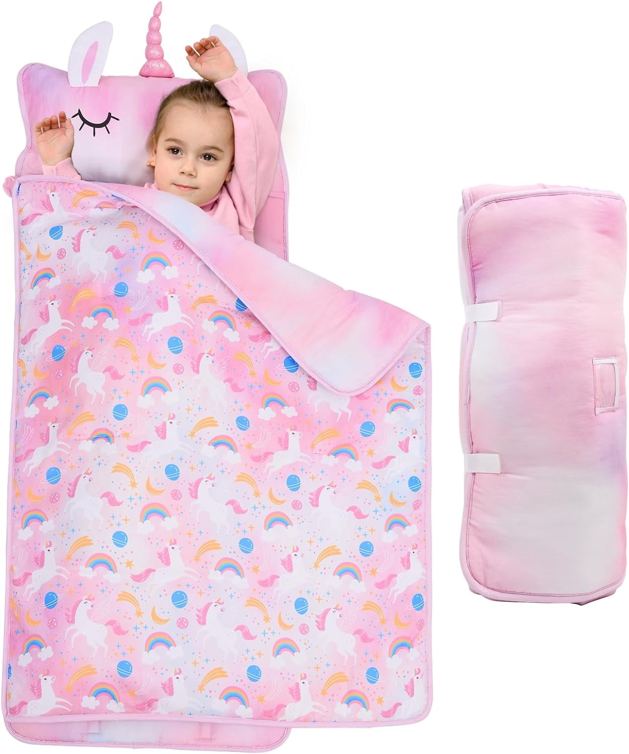 Toddler Nap Mat Girls Kids Nap Mats with Removable Pillow and Blanket