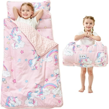 Toddler Nap Mat with Pillow and Blanket, Extra Large Rolled Napping Mats,Slumber Bags for Boys Girls,Kids Sleeping Bag for Daycare, Preschool Travel Camping