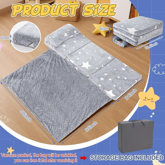 Toddler Nap Mat with Removable Pillow and Blanket, 21" x 50" Foldable Floor Mattress for Kids in Thickness 1.97", All-in-one Sleeping Bag for Preschool Daycare Travel Camp