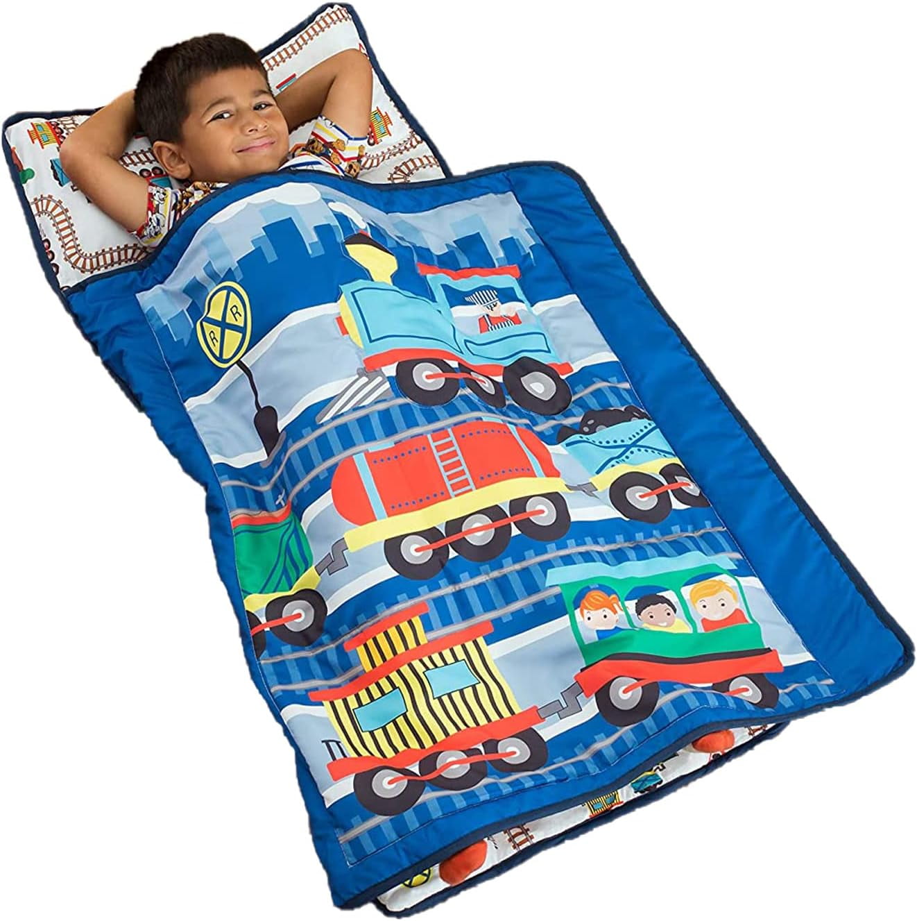 Toddler Nap Mat with Removable Pillow Choo Choo Train Carry Handle