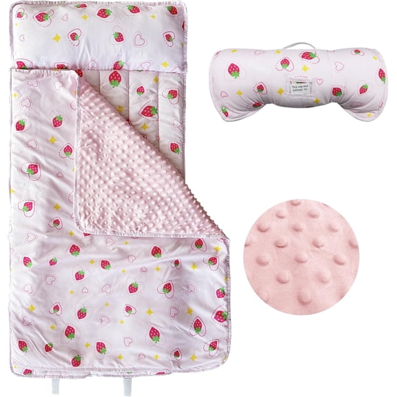 Toddler Nap Mat with Removable Pillow & Minky Blanket Roll Up Storage Kids Sleeping Bag Soft and Comfortable Toddler Sleeping Bags for Travel Camping Daycare Preschool