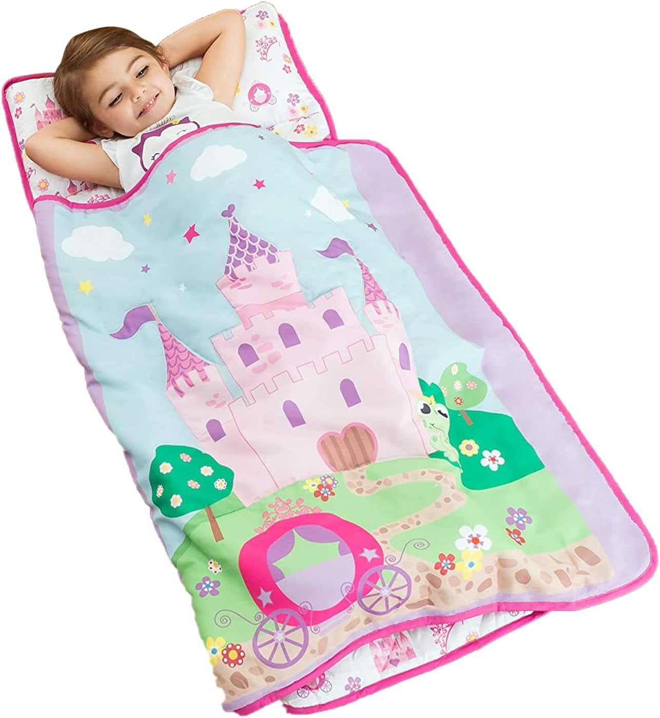 Toddler Nap Mat with Removable Pillow Princess Storyland Carry Handle
