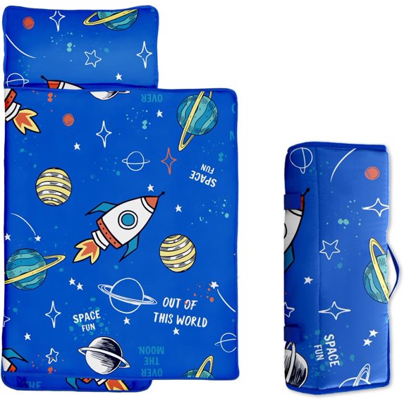 Toddler Nap Mat/Removable Pillow -Space- Carry Handle with Straps Closure,Toddler Nap Mat Extra Large 60 in*20 in Boys Sleeping Mat Nap Mat for Presch