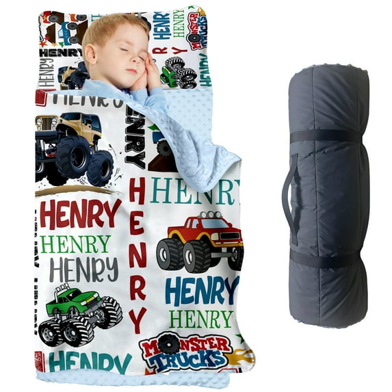 Toddler Nap Mat with Blanket and Pillow, Personalized Name Sleeping Bag for Travel and School