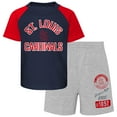 thumbnail image 1 of Toddler Navy/Heather Gray St. Louis Cardinals Two-Piece Groundout Baller Raglan T-Shirt & Shorts Set, 1 of 3