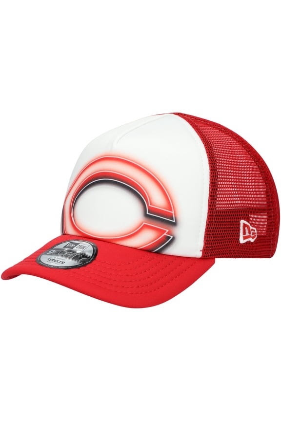 Toddler New Era White/Red Cincinnati Reds Painted A-Frame 9FORTY Trucker Adjustable Hat