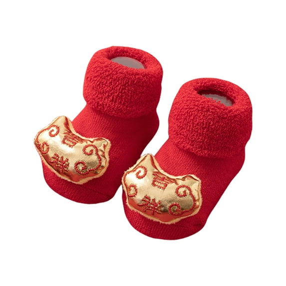 Toddler New Year Socks Plush Interior Warm Combed Cotton Winter Indoor Playwear For Boys Girls 0-3