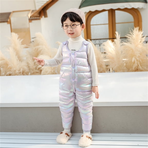 Toddler Baby Bear Outfit Suit Snowsuit Kids Boys Girls Sleeveless Winter Warm Shiny Jumpsuit Suspender Ski Bib Pants Overalls Trousers One Piece Clothes 12-18 Months