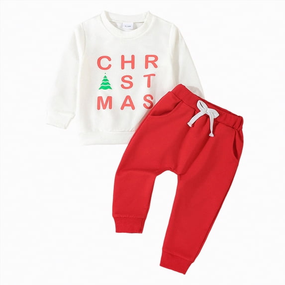 Toddler Baby Boy Outfit Girl Spring Fall Round Neck Long Sleeve Elastic Waist 1T 2T 3T Everyday Set 2 Pcs