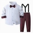 thumbnail image 1 of Toddler Baby Boy Outfit Spring Fall Button Down Long Sleeve Elastic Waist 0-24M Party Wear Set 2PCS, 1 of 7